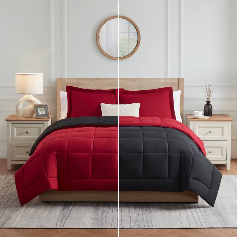 Empyrean All Season Alternative Down Lightweight Reversible Comforter Set - Full - Burgundy/Black