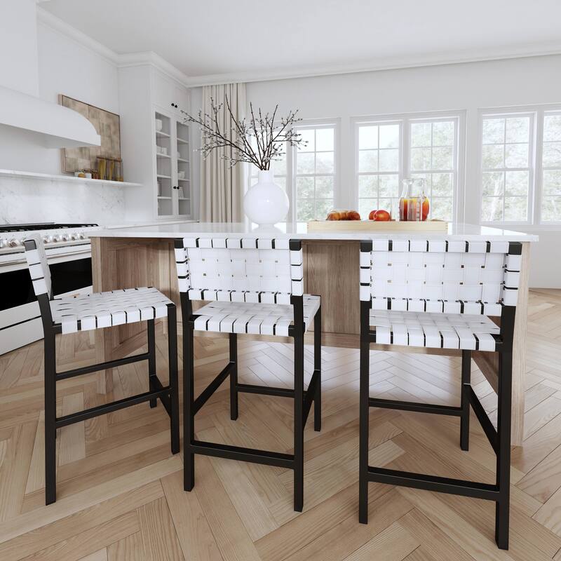 Bromley Iron and Leather 24.5" Counter Stool - White