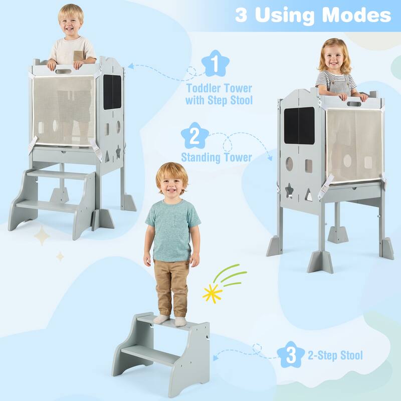 Gymax Foldable Toddler Step Stool w/Chalkboards 2-Step Stool