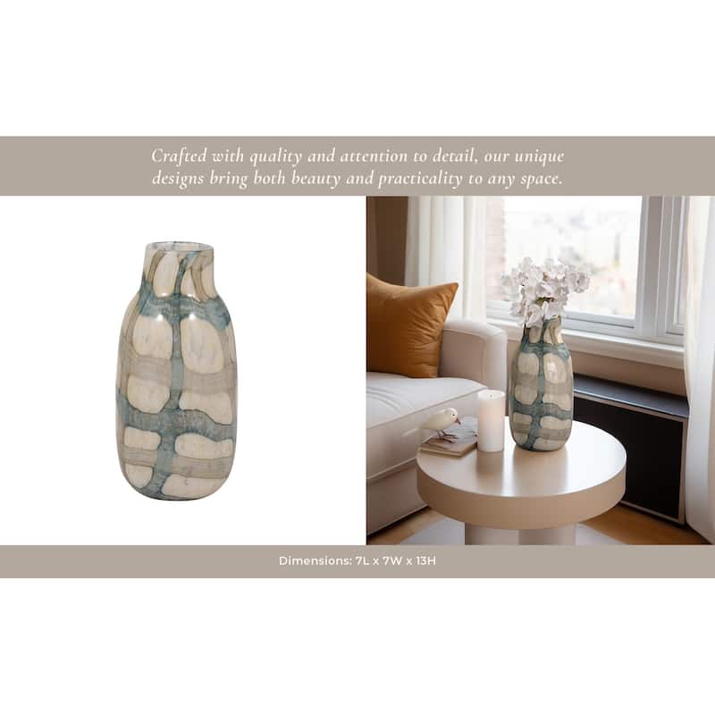 Sagebrook Home Handcrafted Modern Glass Vase - Blue & Tan