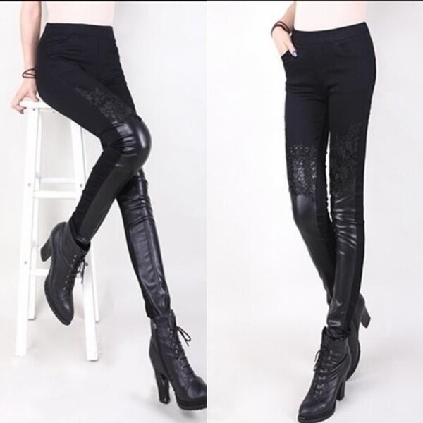 womens leather and lace pants