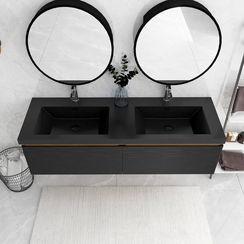 MDF Wall-Mounted Bathroom Vanity Set with Integrated Resin Sink with Drain in Matte Black