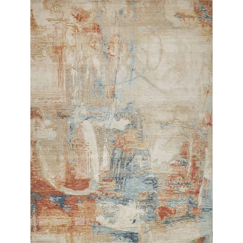 Infinity Handmade Wool/Nylon in Ivory/Blue/Terracotta Area Rug