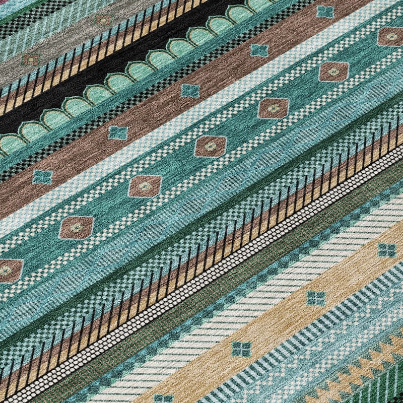 Machine Washable Indoor/Outdoor Boho Stripes Chantille Rug