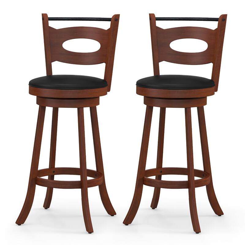 Costway Set of 2 Bar Stools Swivel Dining Chairs Solid Rubber Wood