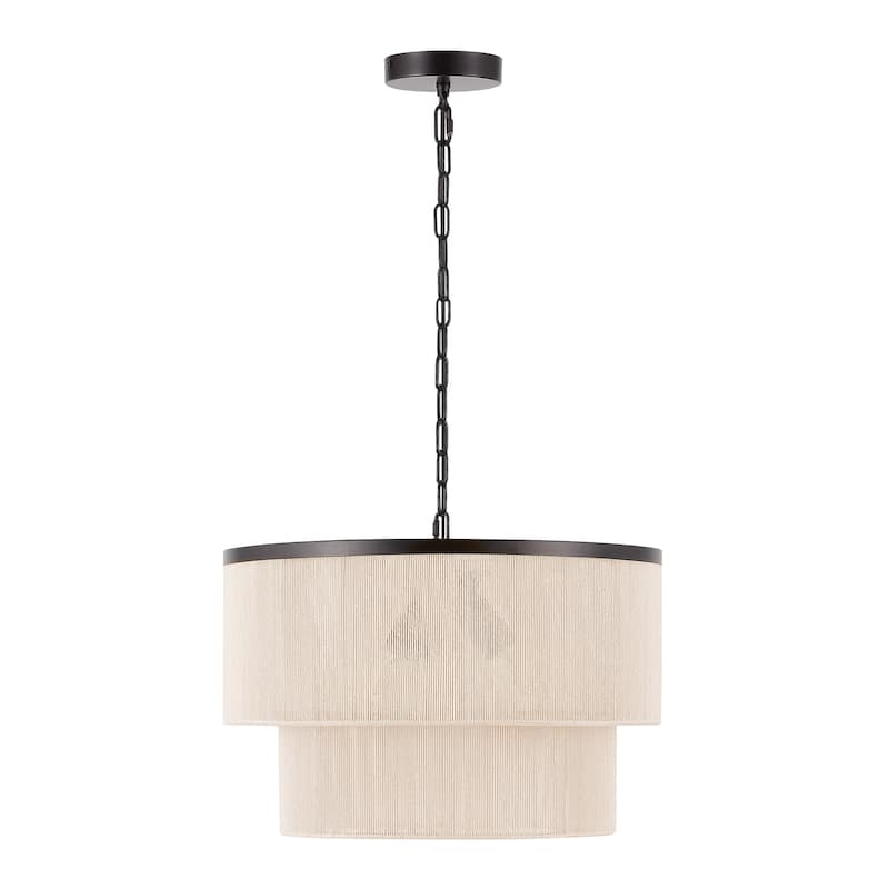 GetLedel 3-Light Coastal Boho Rope Drum Chandelier Hand-woven Ceiling Light