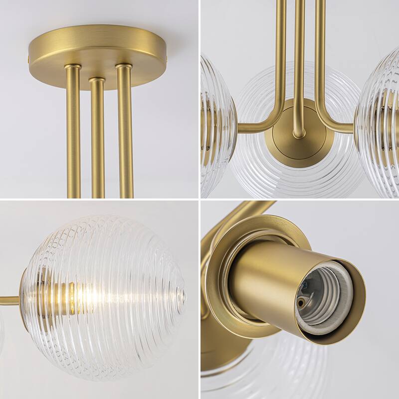 3 - Light 22'' Modern Sputnik Globe Glass Semi Flush Mount Light