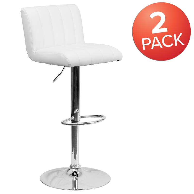 2 Pk. Contemporary Adjustable Height Barstool with Vertical Stitch Back/Seat