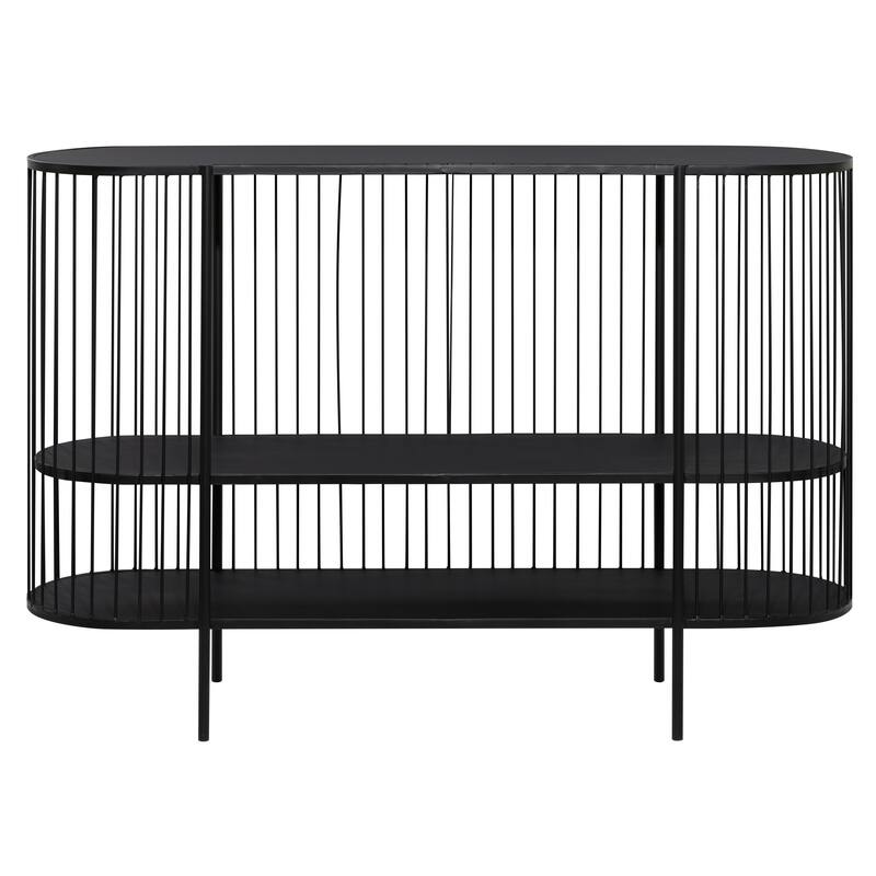 Metal Narrow Oval 2 Shelf Console Table with Open Wire Frame - Black - Roche River Decor