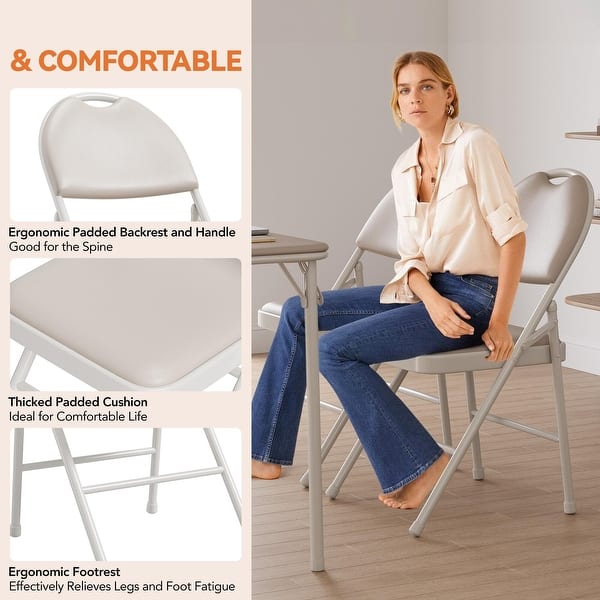 4-Pack Folding Chairs With Padded Cushion & Back – Heavy Duty Metal Frame, Holds 350 Lbs