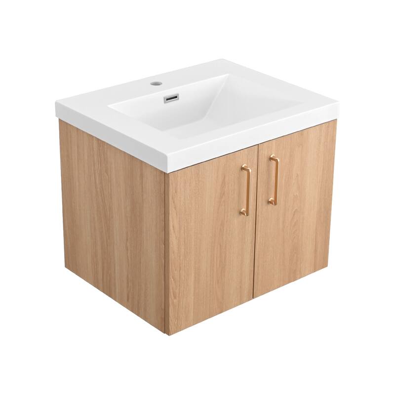 StellarArc 24/ 30 in Wall Mounted Single Sink Bathroom Vanity with Integral Sink Top with Soft Close Door