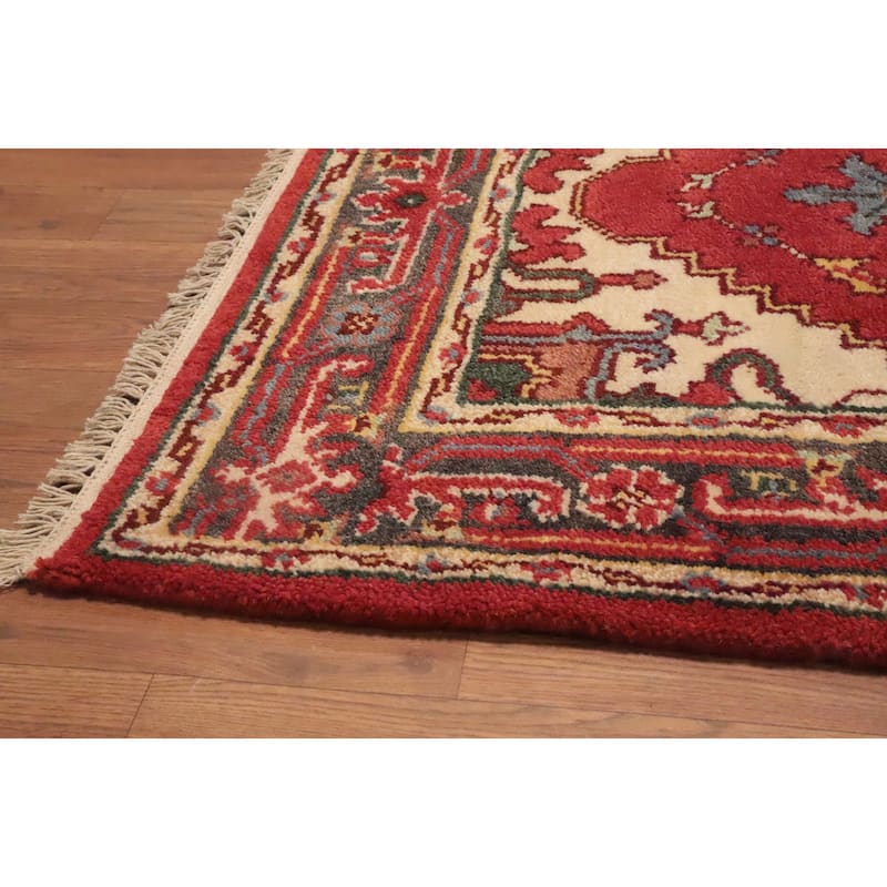Hand Knotted Oriental 100% Wool Carpet Traditional Geometric Red Heriz (serapi) Area Rug - 5' 2'' X 2' 11''