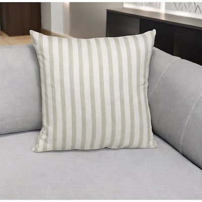 HomeRoots 16" Taupe and White Striped Cotton Throw Pillow