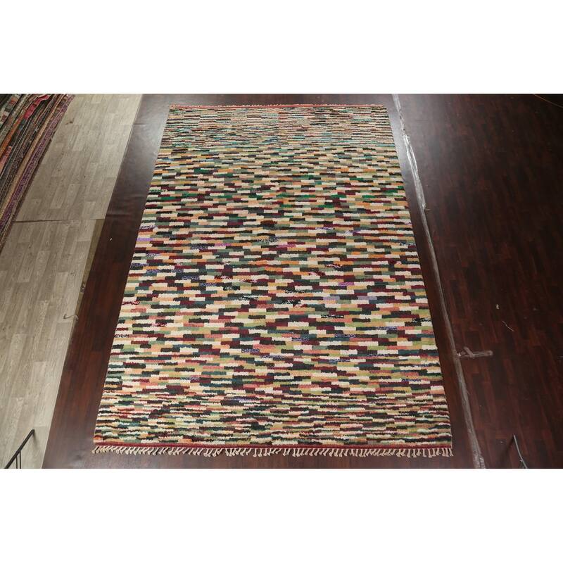 Checkered Moroccan Oriental Wool Area Rug Handmade Living Room Carpet - 10'1" x 14'6"