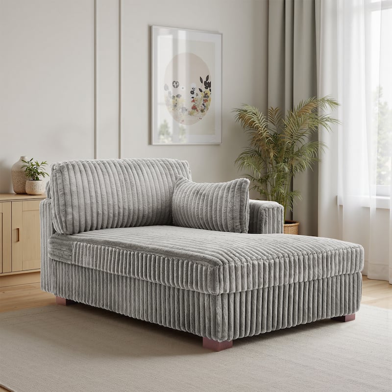 42" W Plush Corduroy Upholstered Chaise Lounge Sleeper for Living