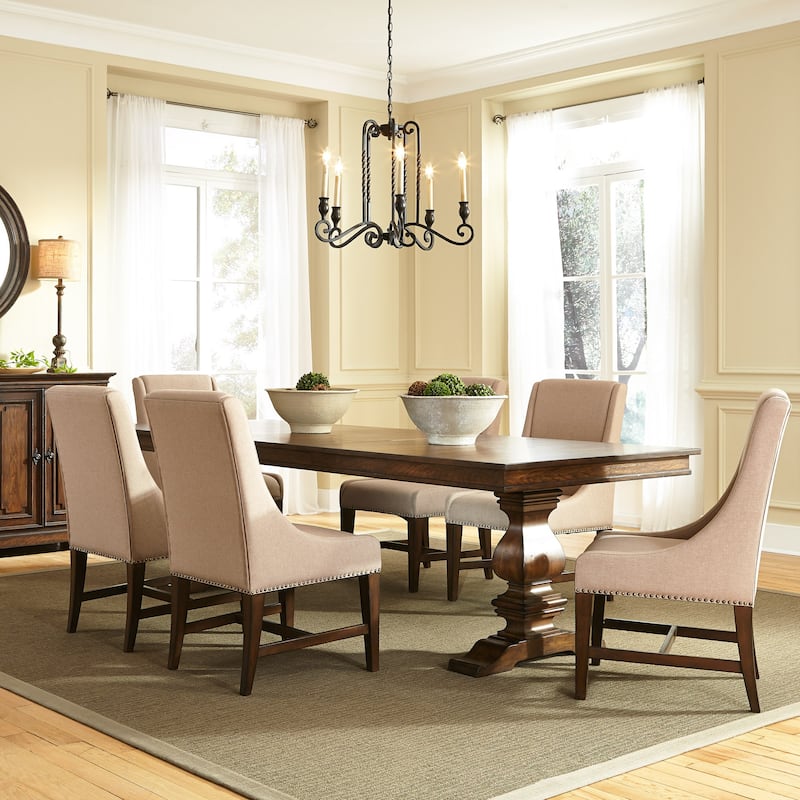 Armand Antique Brownstone 7 Piece Trestle Table Set - Brownstone