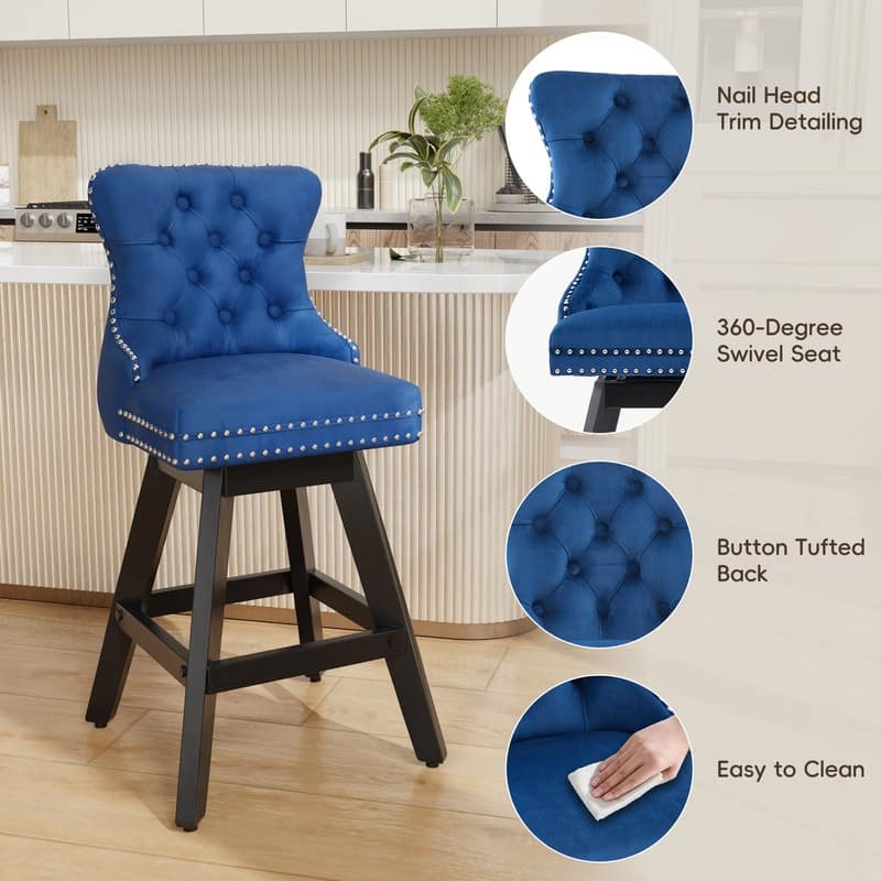 Swivel Velvet Leisure Counter Bar Stools Set of 8