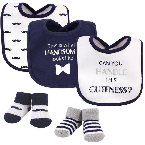 slide 1 of 1, Hudson Baby Infant Boy Cotton Bib and Sock Set 5pk, Handle This Cuteness, One Size - Handle This Cuteness - One Size