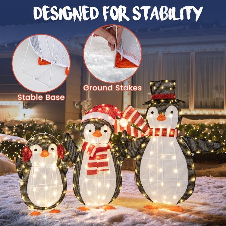 Light up Penguins Christmas Decorations with 194 LED Lights and