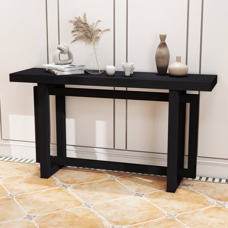 Modern Entryway Console Table with Industrial-inspired Concrete Wood Top, Hallway Foyer Sofa Long Table Entryway Table