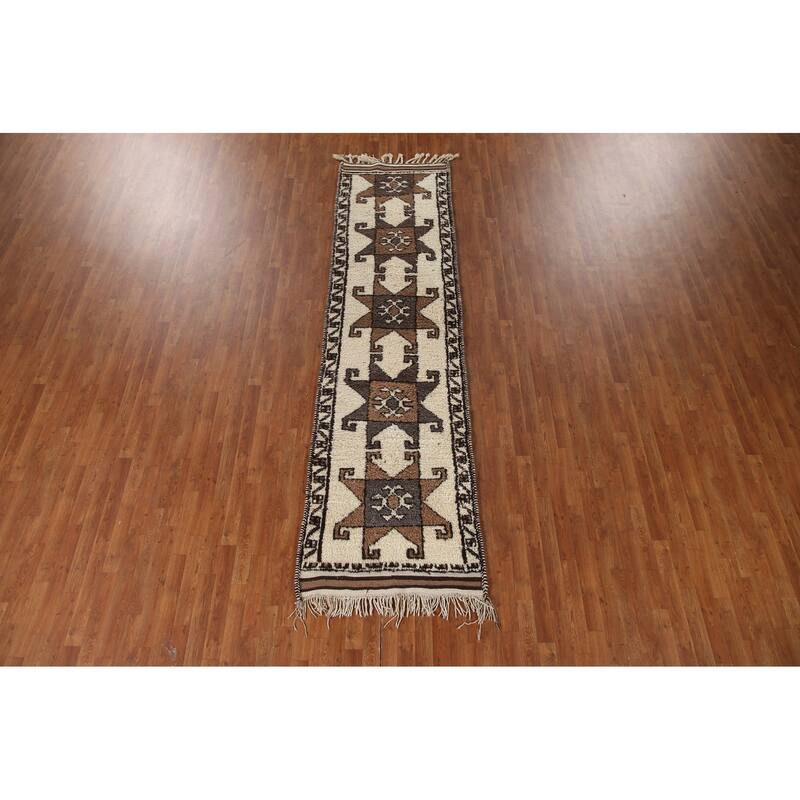 Vegetable Dye Plush Kurdish Turkish Runner Rug Handmade Wool Carpet - 3'1"x 11'3"