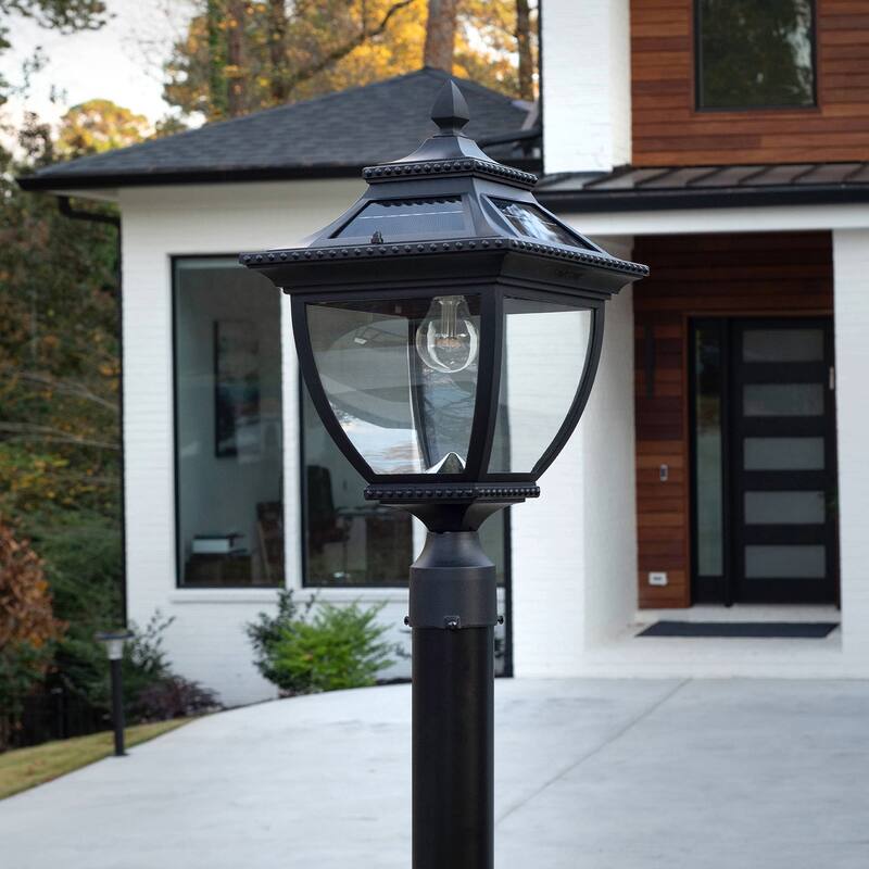 Pagoda Bulb Black Solar 3' Fitter Post Light with Pier or Wall Sconce