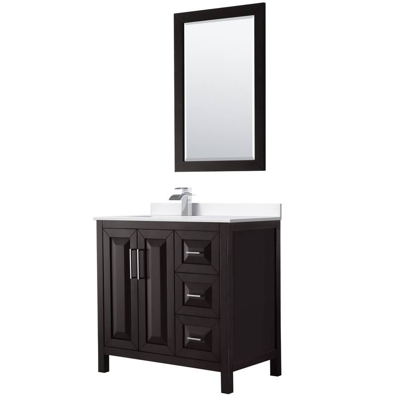 Daria 36-inch Single Vanity, Cultured Marble Top, 24-inch Mirror - Dark Espresso, Chrome Trim,White Cult. Marble Top
