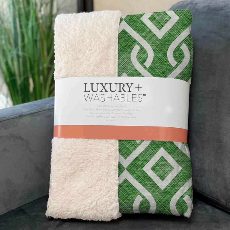 Premium Machine Washable Modern Scroll Sherpa Throw Blanket