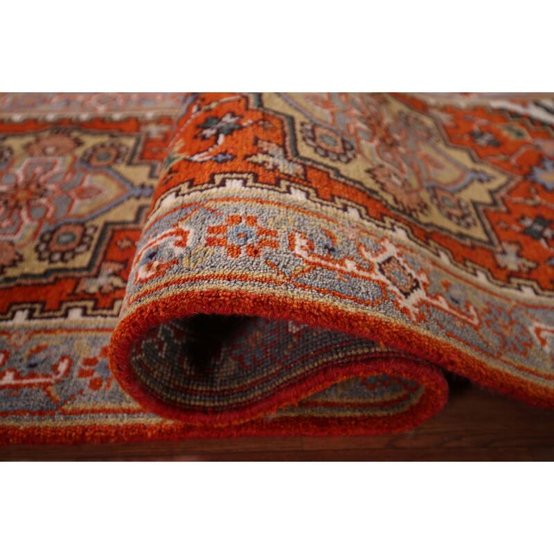 Orange Heriz Serapi Oriental Runner Rug Hand-Knotted Wool Carpet - 2'7"x 8'1"