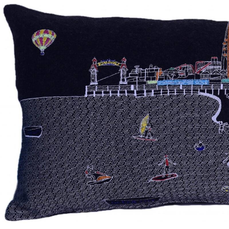 HomeRoots 35" Black Ocean City MD Nighttime Skyline Lumbar Decorative Pillow