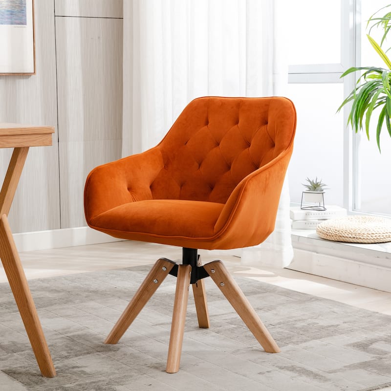 Modern Home Office Desk Chair, Solid Wood Tufted Upholstered Computer