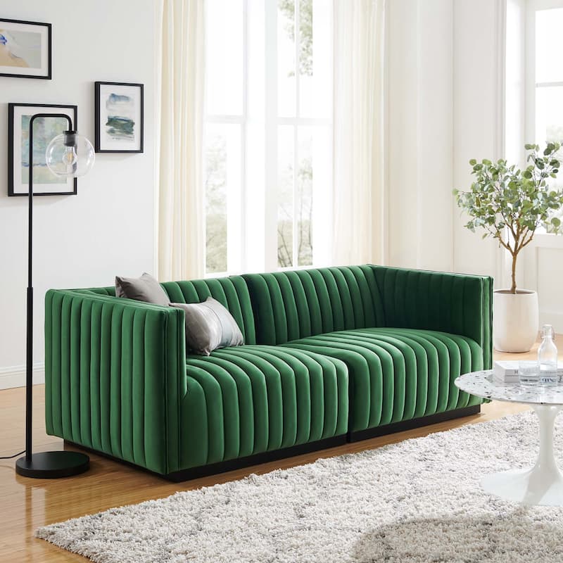 Conjure Channel Tufted Performance Velvet Loveseat - Black Emerald