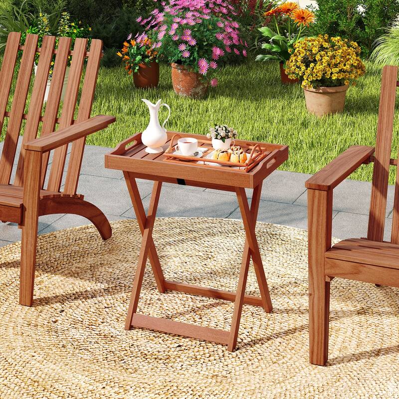Gymax Patio Solid Wood Tray Table w/ Removable Top Rectangular TV Tray