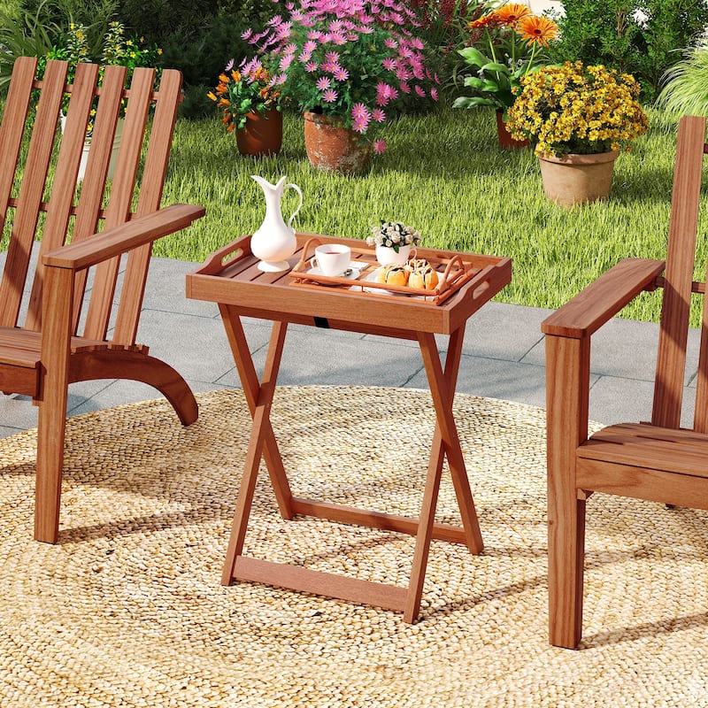 Gymax Solid Wood Tray Table Set of 2 w/Removable Top Rectangular TV