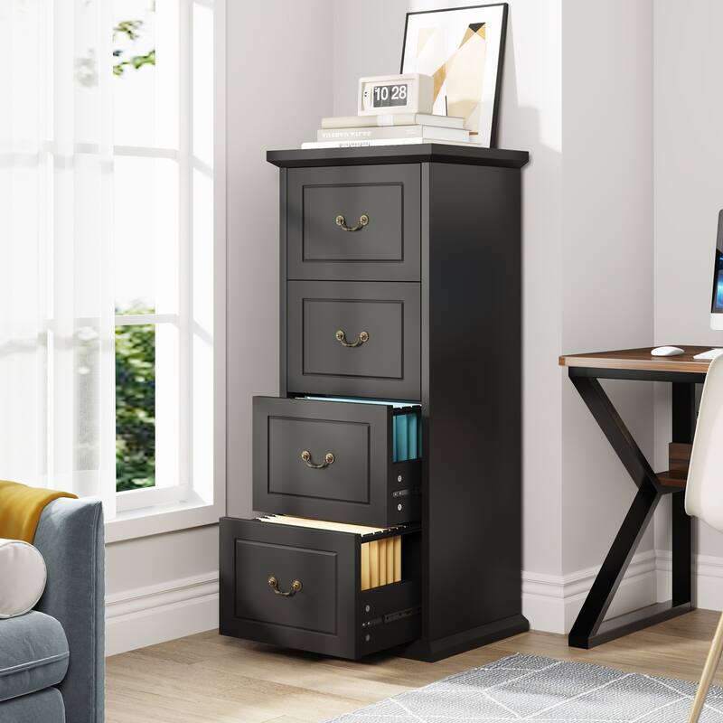 Wood File Cabinet, Tall Filing Storage Printer Stand for A4/Letter/Legal Size, Home Office Document Accent Cabinet