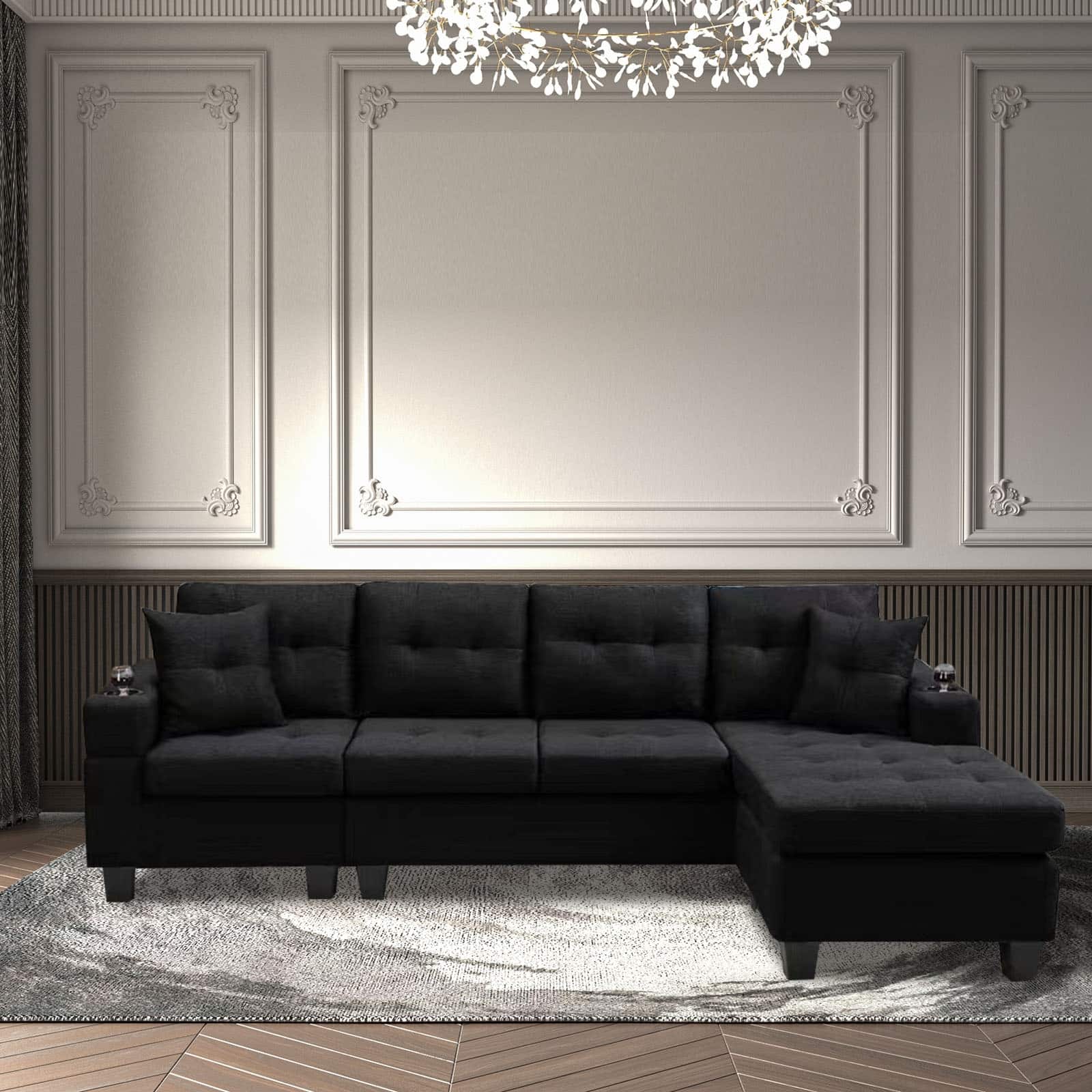 Sectional Sofa Left with Footrest, Convertible Corner Sofa with Armrest