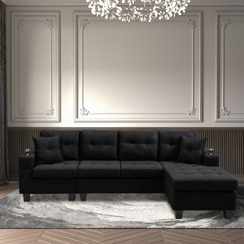 Sectional Sofa Left with Footrest, Convertible Corner Sofa with Armrest