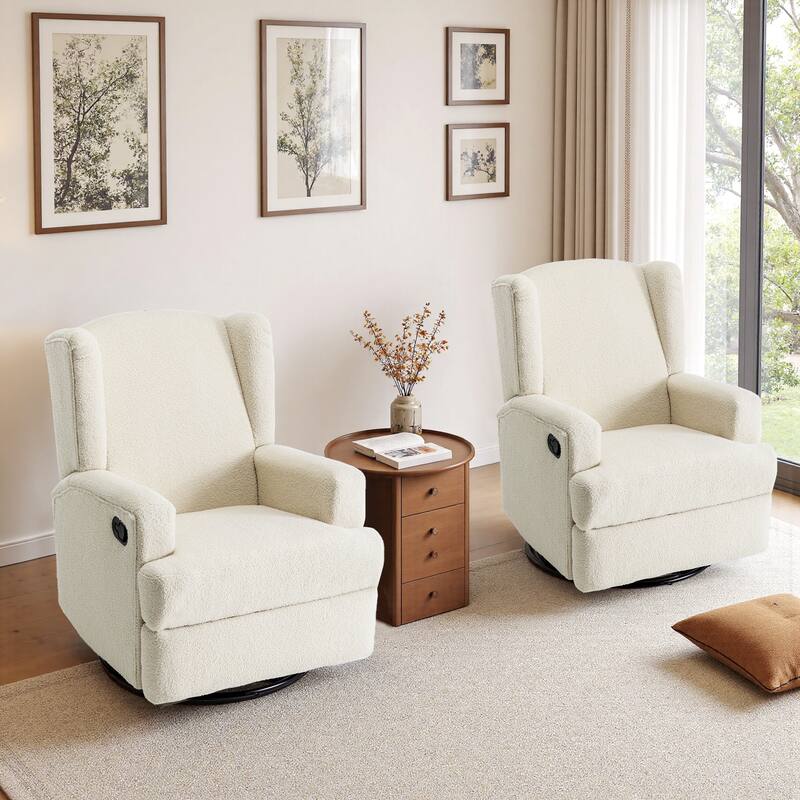 2 Set Upholstered Chenille/Boucle Swivel Glider Rocker Recliner