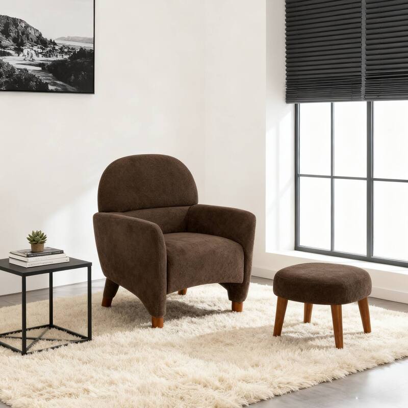 Modern Lazy Chair with Footrest Ottoman - Upholstered Leisure Sofa Chair, Reading Corner Chair for Small Space