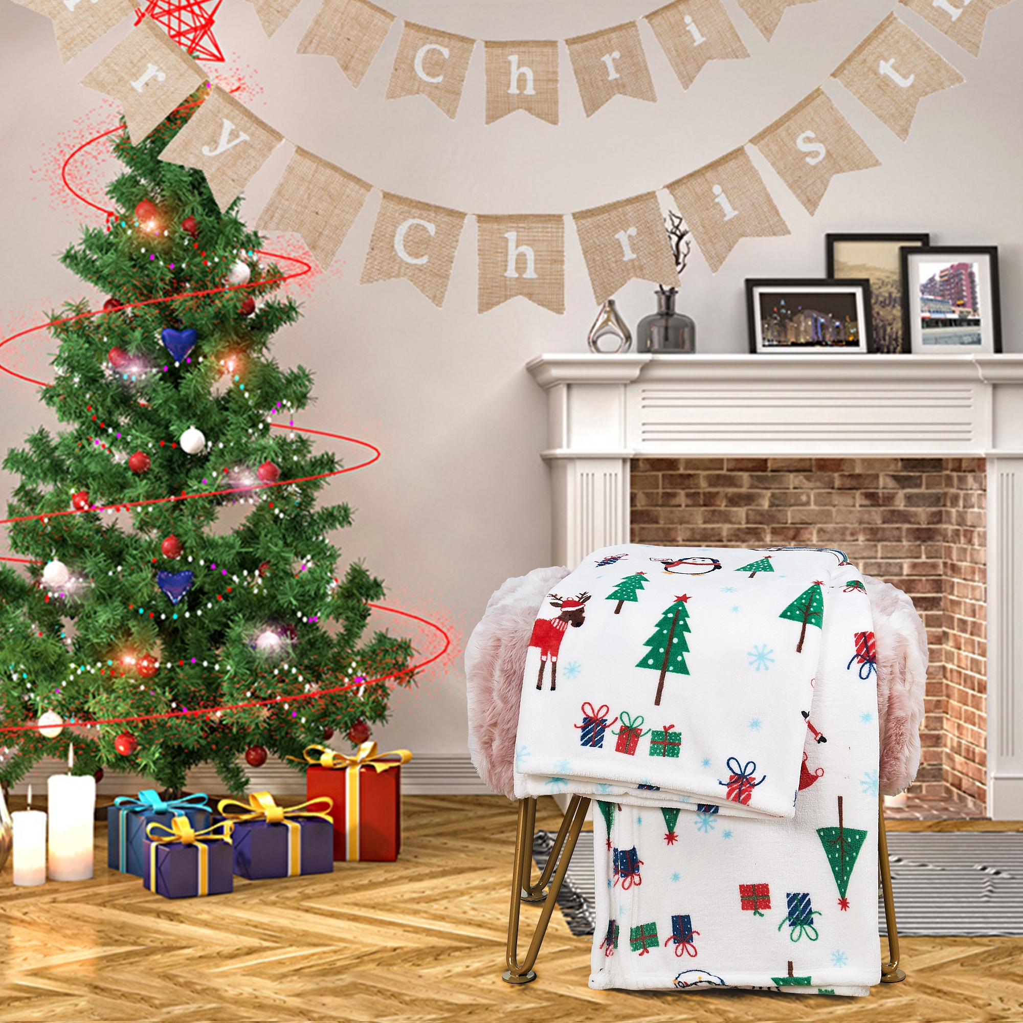 Christmas fleece throw blanket clearance