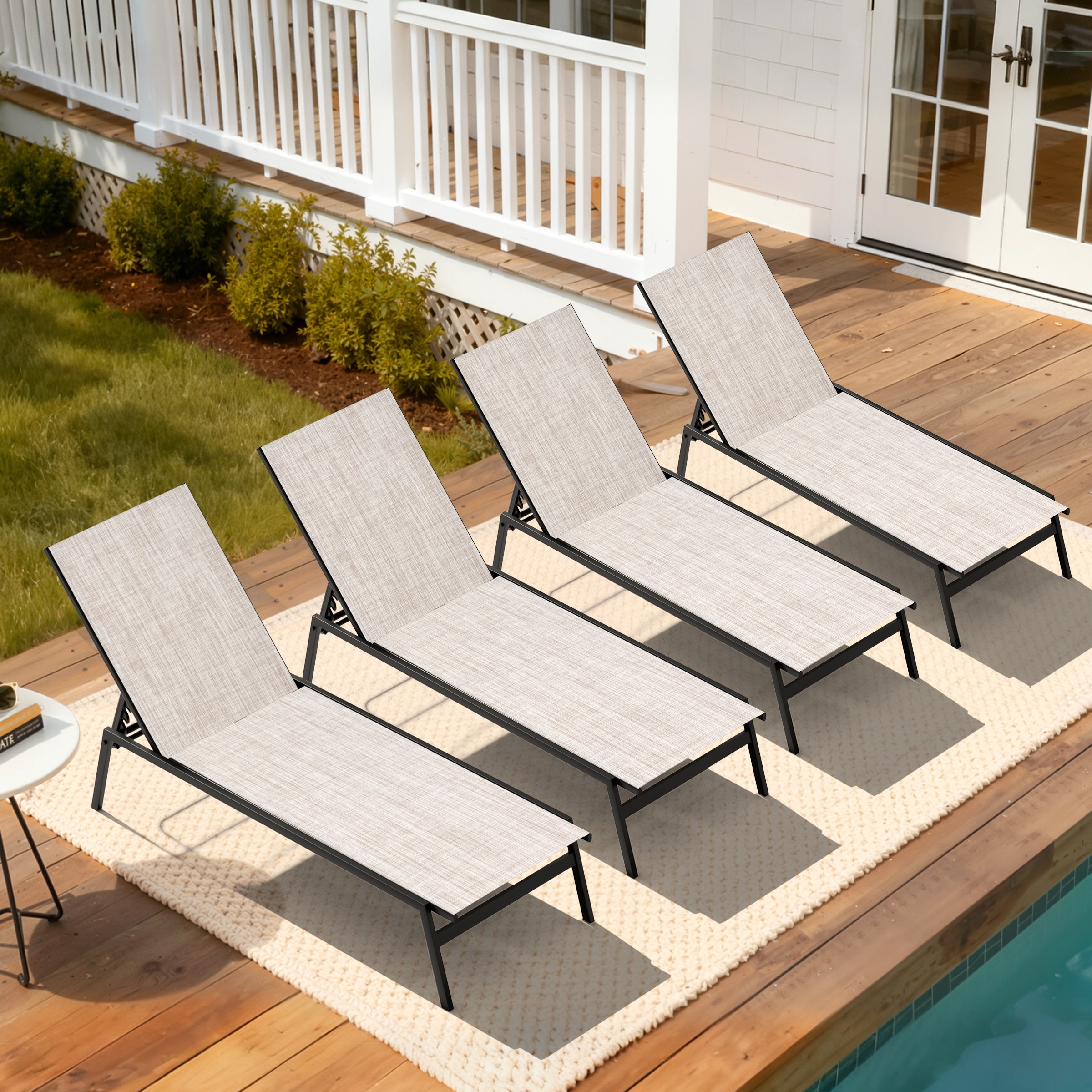 Outdoor Patio Reclining Stackable Adjustable Chaise Lounge Chairs
