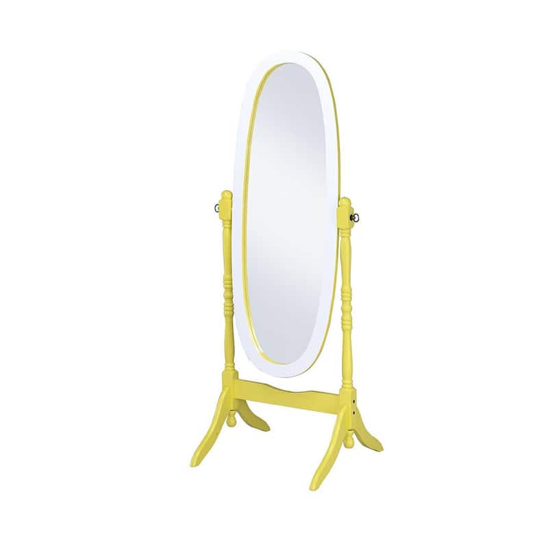 HomeRoots 59" Yellow Oval Solid Wood Framed Freestanding Cheval Mirror - 33.5