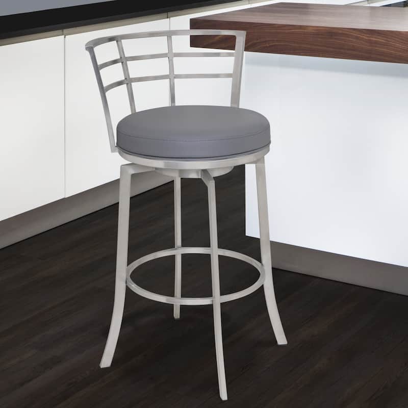 Armen Living Viper Faux Leather and Stainless Steel Swivel Counter Stool - Grey