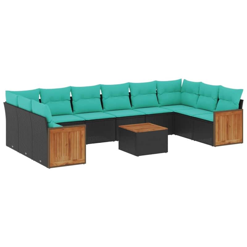 vidaXL 10/11 Piece Patio Sofa Set with Cushions Black/Gray Poly Rattan - 24.4 x 24.4 x 27.2