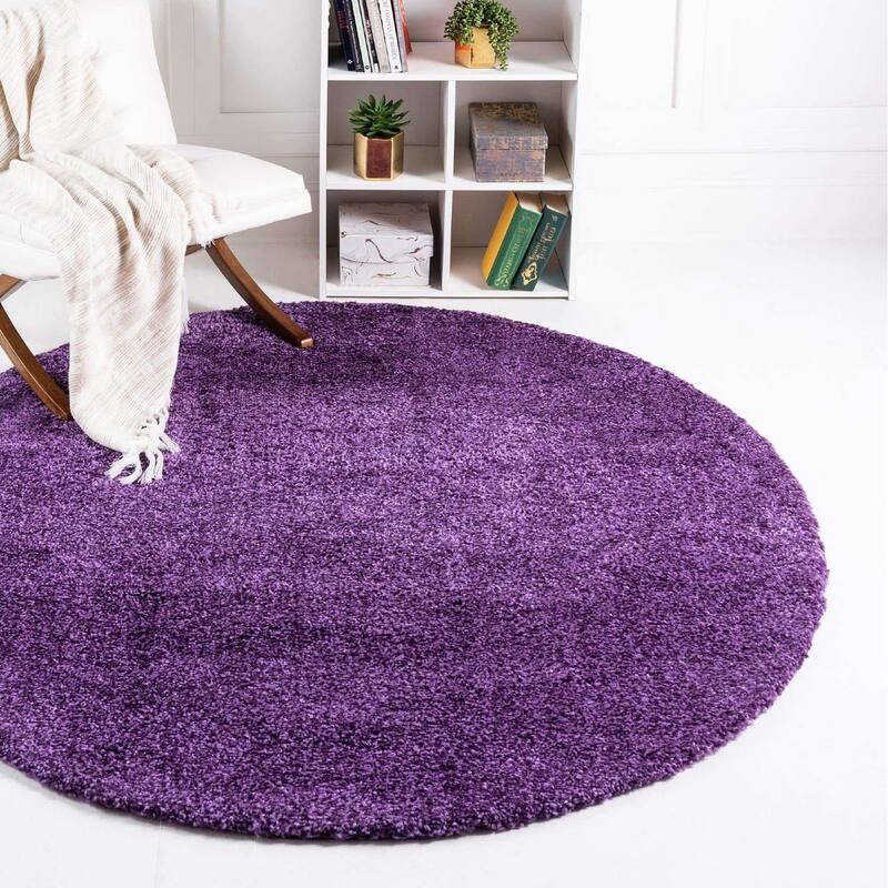 Solid/Striped Zoit Collection Area Rug - 6' Round - Violet