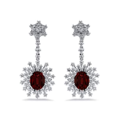 Auriya 5 5/8ct Fancy Oval-cut Garnet Halo Diamond Drop Earrings 1 7/8ctw 18k Gold
