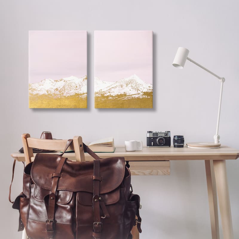 Stupell Snow Tipped Mountains on Pink Canvas Wall Art Design By Gemma Bardot (Set of 2)