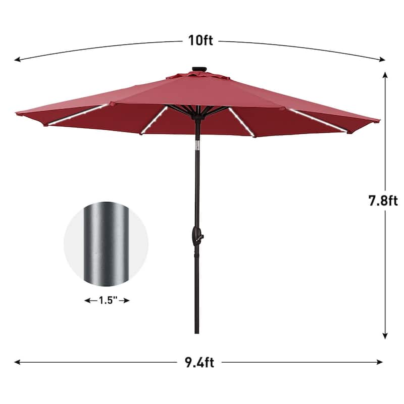 Autlaycil 10 ft Solar Patio Umbrellas with LED lights for Market Outdoor Pool, Steel Tilt Crank