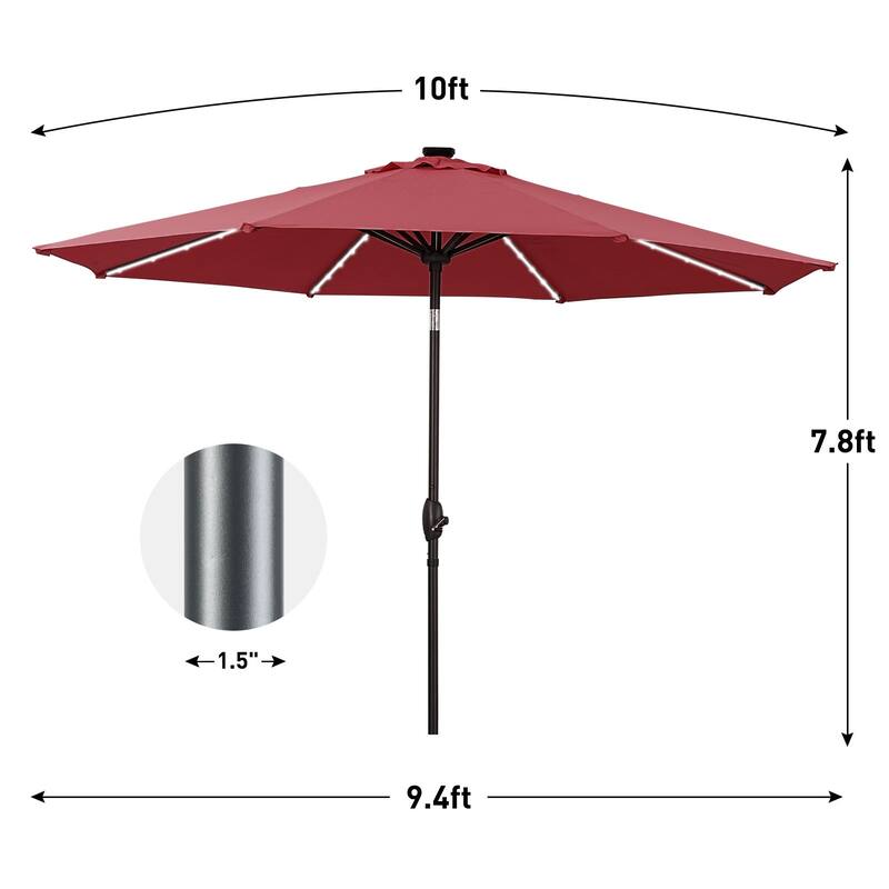 Autlaycil 10FT Solar Power LED Lights Patio Umbrella