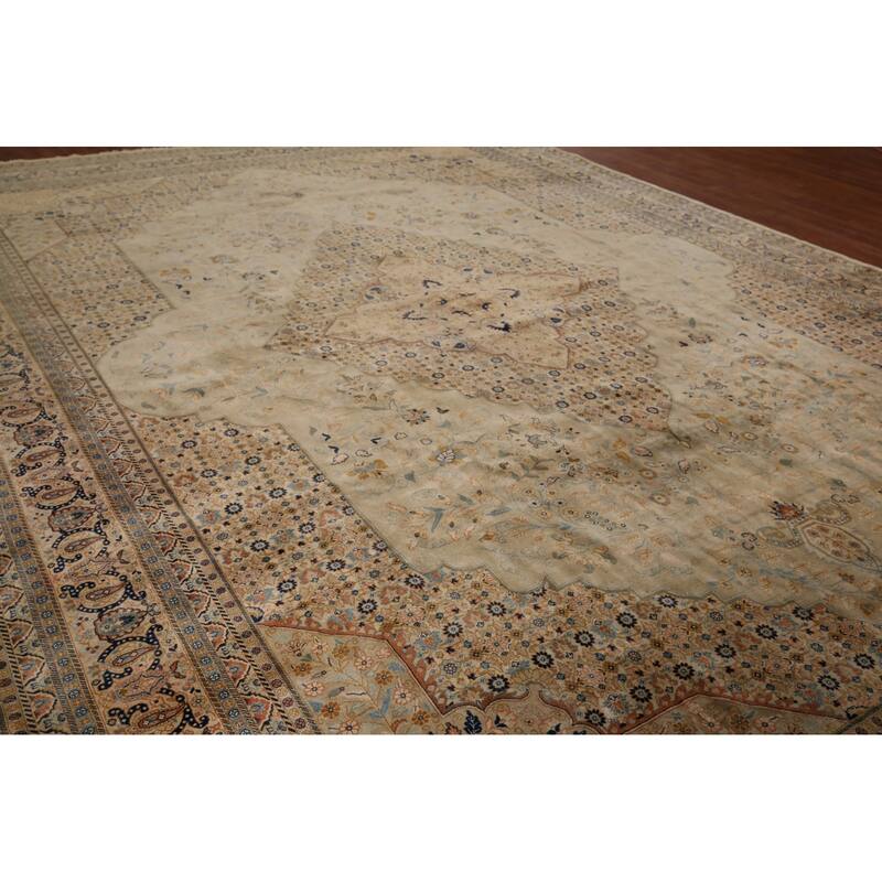 Vegetable Dye Kashan Large Vintage Persian Rug Handmade Wool Carpet - 9'10" x 13'8"